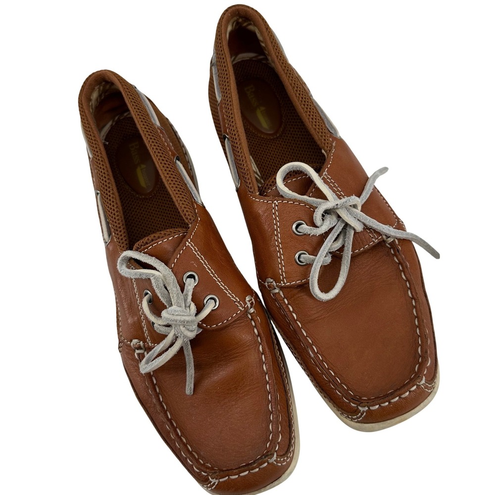 Bass Ellis Boat Shoes Womens 9 Brown Leather Mesh Nautical Casual Boat Classic